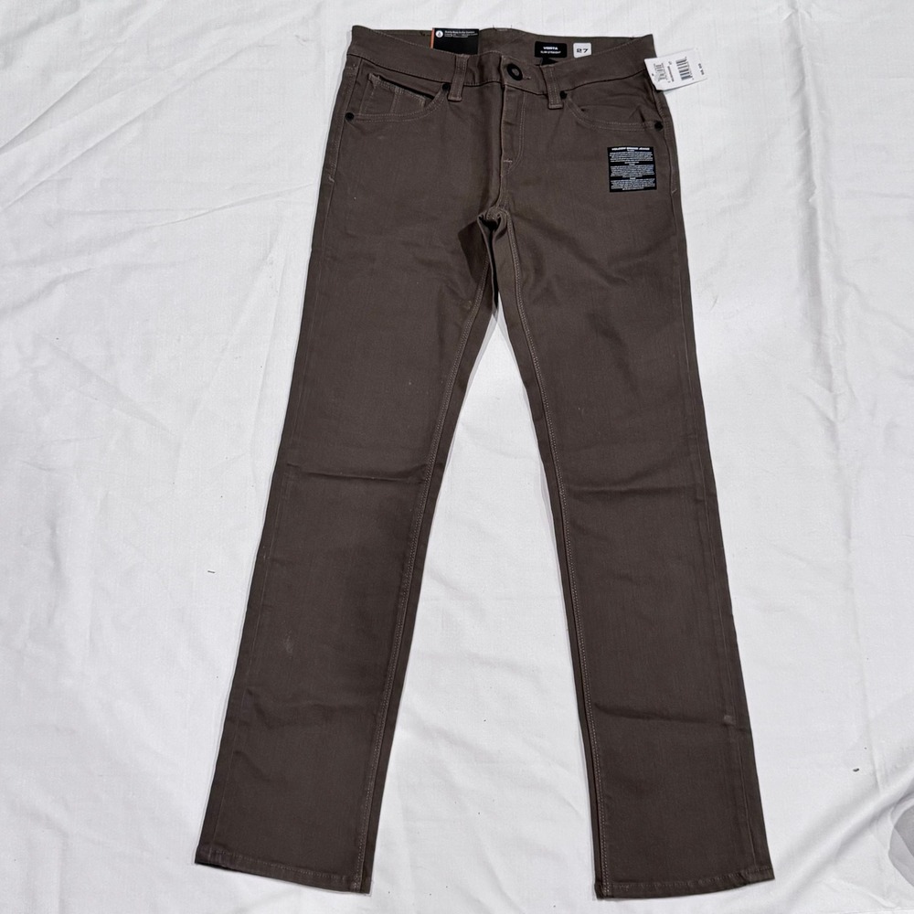 Volcom Vorta Slim Straight Jeans Youth‎ 27" Mushroom Brown Skater Streetwear 14